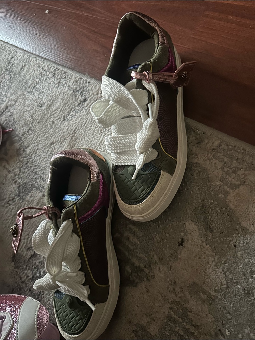 Kurt Geiger Olive Green Multicolor Accent Sneakers - Picture 3 of 7